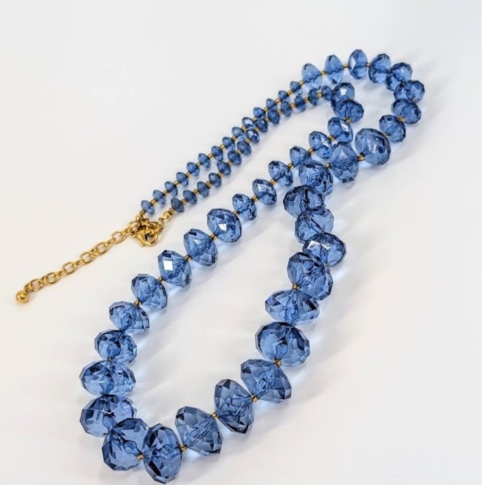 Joan Rivers Blue Glass Faceted Bead Necklace Graduated Hollywood Regency - Picture 6 of 12
